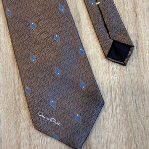 Vintage 80’s Oscar de la Renta Geometric Brown and Blue Tie